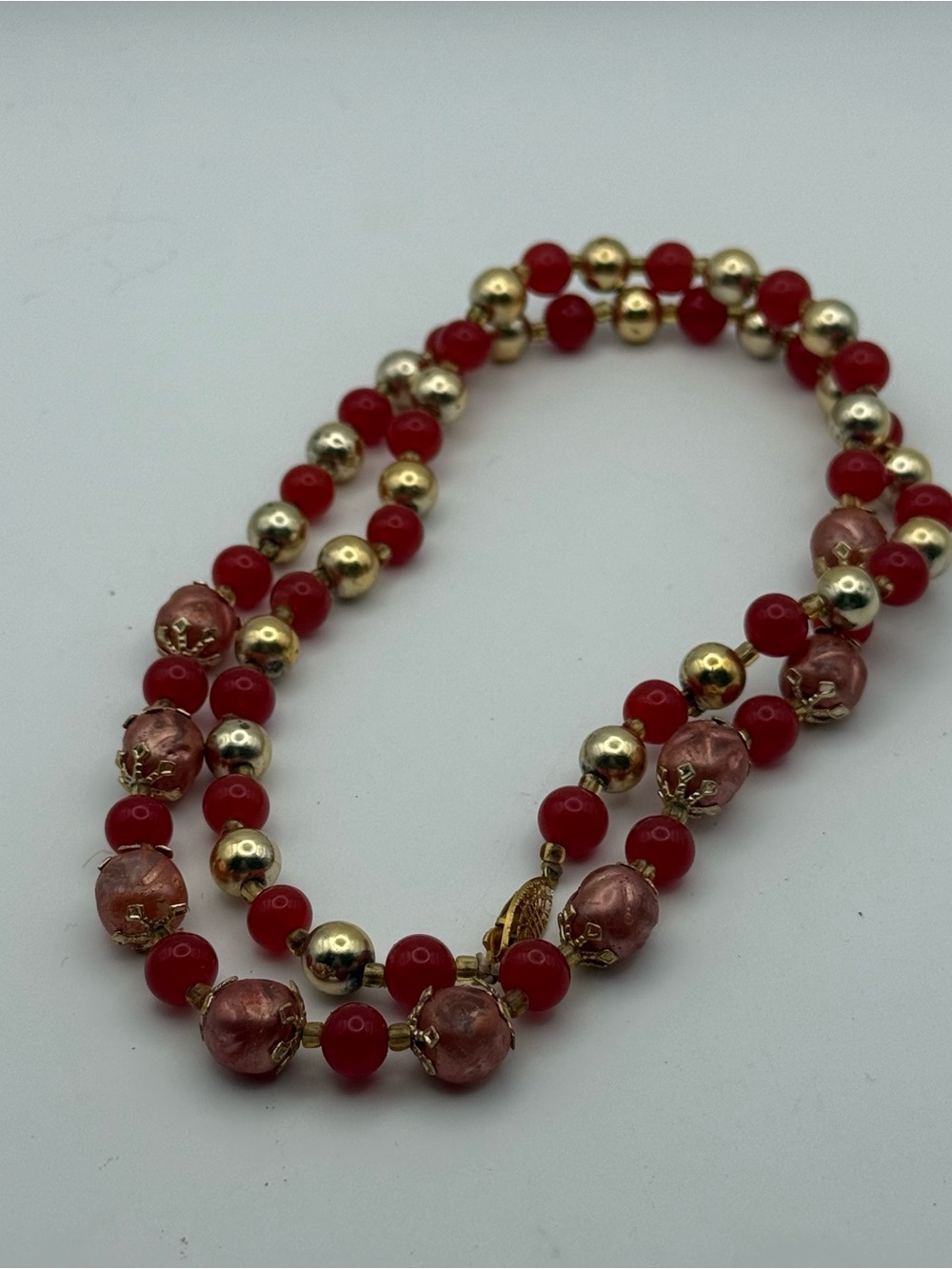 Red and Gold Beaded long Strand Necklace - Women Jewelry